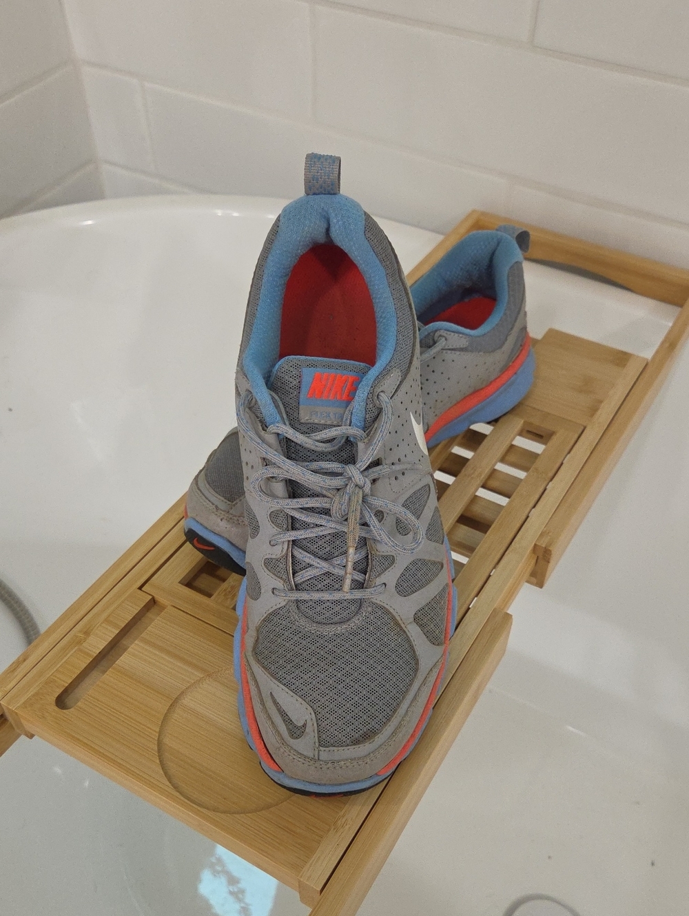 Nike Grey Sneakers with Blue and Coral Accents